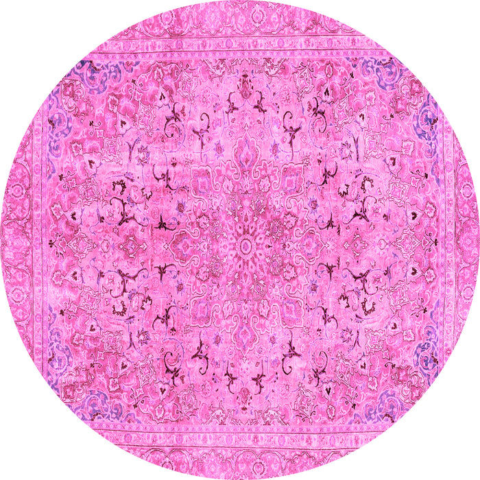 Round Machine Washable Abstract Pink Modern Rug, wshabs2104pnk
