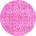 Round Machine Washable Abstract Pink Modern Rug, wshabs2104pnk