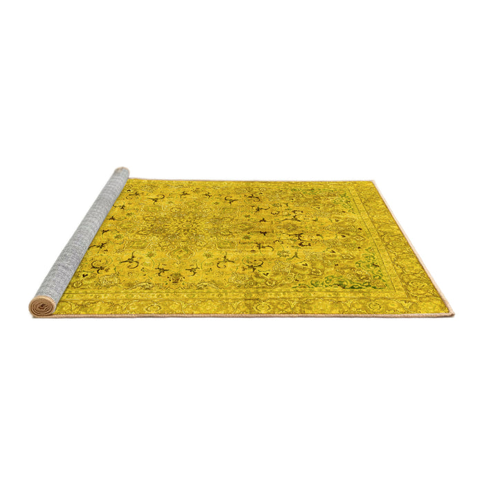 Sideview of Machine Washable Abstract Yellow Modern Rug, wshabs2104yw