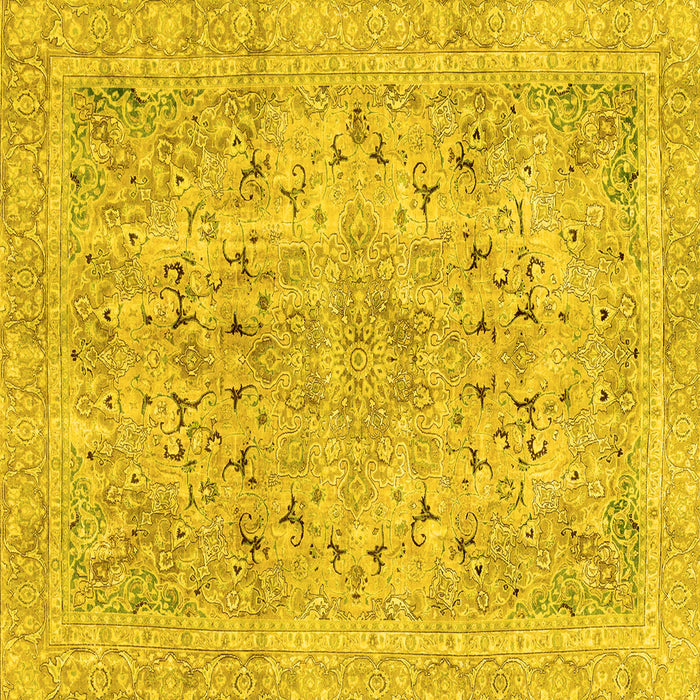 Square Machine Washable Abstract Yellow Modern Rug, wshabs2104yw