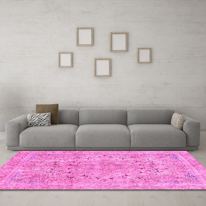 Machine Washable Abstract Pink Modern Rug in a Living Room, wshabs2104pnk