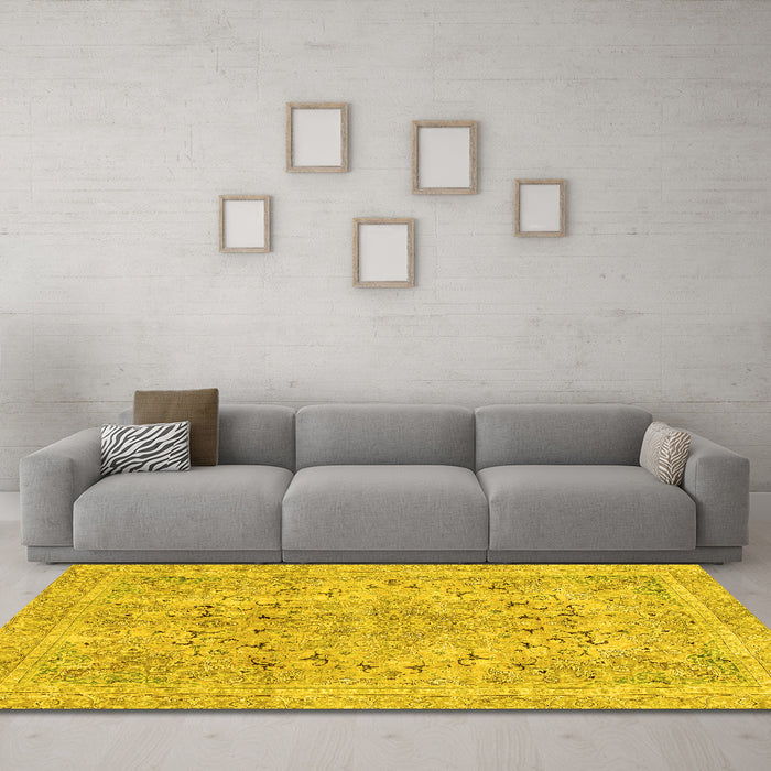 Machine Washable Abstract Yellow Modern Rug in a Living Room, wshabs2104yw