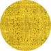 Round Machine Washable Abstract Yellow Modern Rug, wshabs2104yw