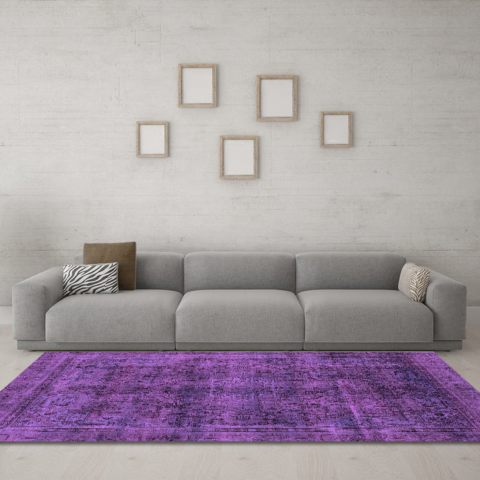 Machine Washable Abstract Purple Modern Area Rugs in a Living Room, wshabs2105pur