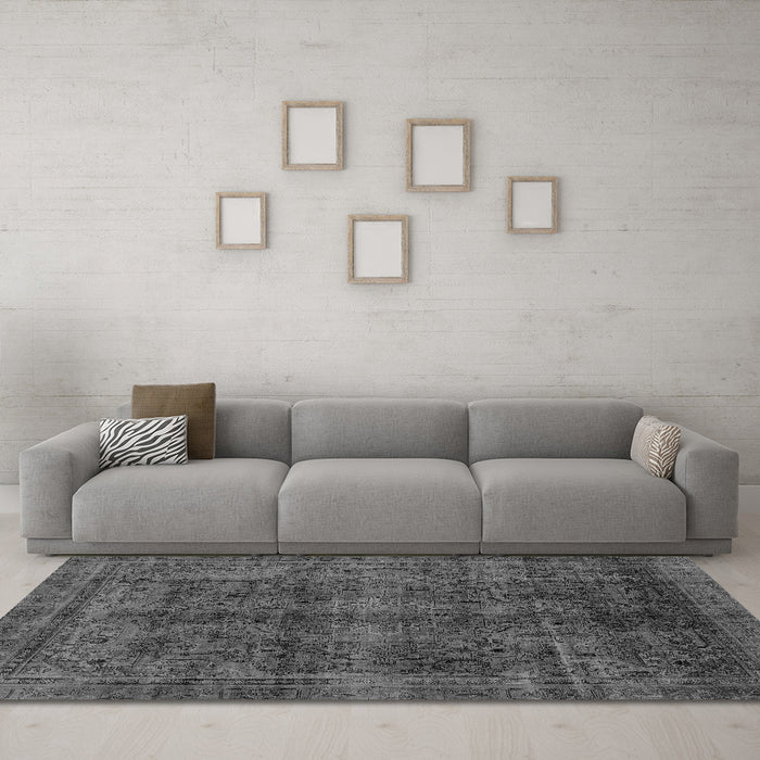 Machine Washable Abstract Gray Modern Rug in a Living Room,, wshabs2105gry