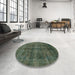 Round Machine Washable Abstract Army Green Rug in a Office, wshabs2105