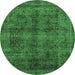 Round Abstract Emerald Green Modern Rug, abs2105emgrn