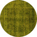 Round Machine Washable Abstract Yellow Modern Rug, wshabs2105yw