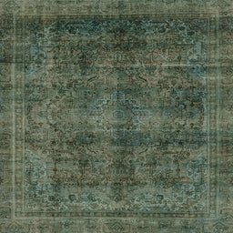 Square Machine Washable Abstract Army Green Rug, wshabs2105