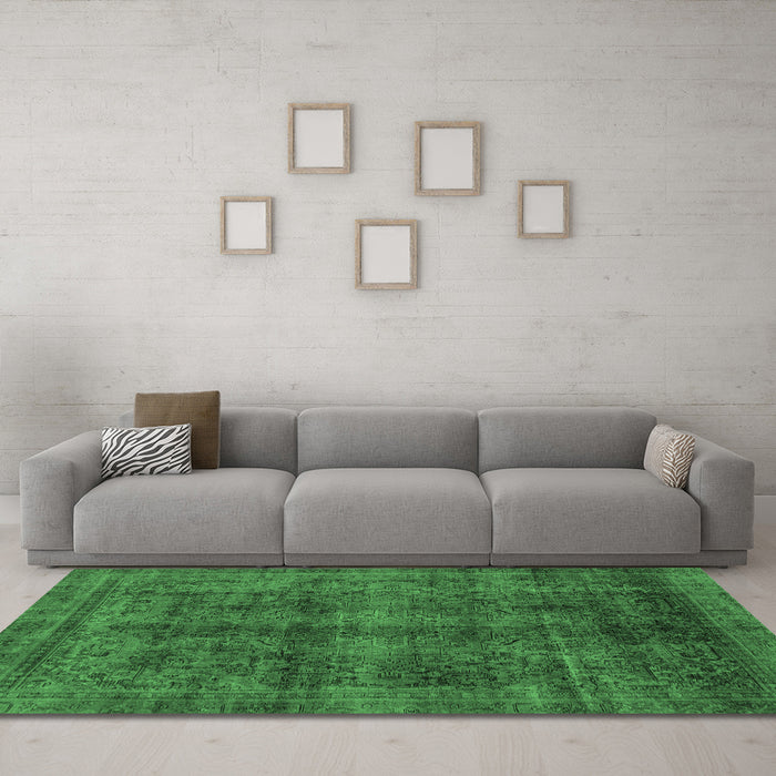Machine Washable Abstract Emerald Green Modern Area Rugs in a Living Room,, wshabs2105emgrn