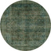 Round Machine Washable Abstract Army Green Rug, wshabs2105