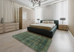 Abstract Army Green Modern Rug in a Bedroom, abs2105