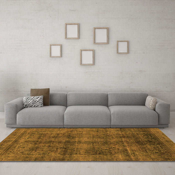 Machine Washable Abstract Orange Modern Area Rugs in a Living Room, wshabs2105org