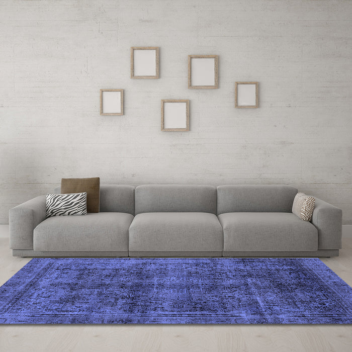 Machine Washable Abstract Blue Modern Rug in a Living Room, wshabs2105blu