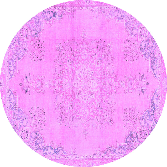 Round Machine Washable Abstract Purple Modern Area Rugs, wshabs2106pur