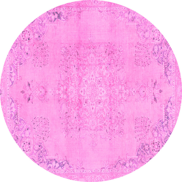 Round Machine Washable Abstract Pink Modern Rug, wshabs2106pnk