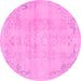 Round Machine Washable Abstract Pink Modern Rug, wshabs2106pnk