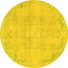 Round Abstract Yellow Modern Rug, abs2106yw