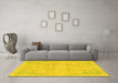 Machine Washable Abstract Yellow Modern Rug in a Living Room, wshabs2106yw