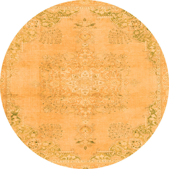 Round Machine Washable Abstract Orange Modern Area Rugs, wshabs2106org