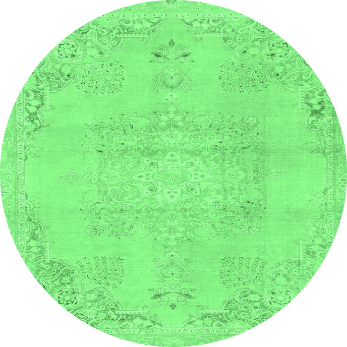 Round Machine Washable Abstract Emerald Green Modern Area Rugs, wshabs2106emgrn