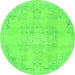 Round Machine Washable Abstract Green Modern Area Rugs, wshabs2106grn