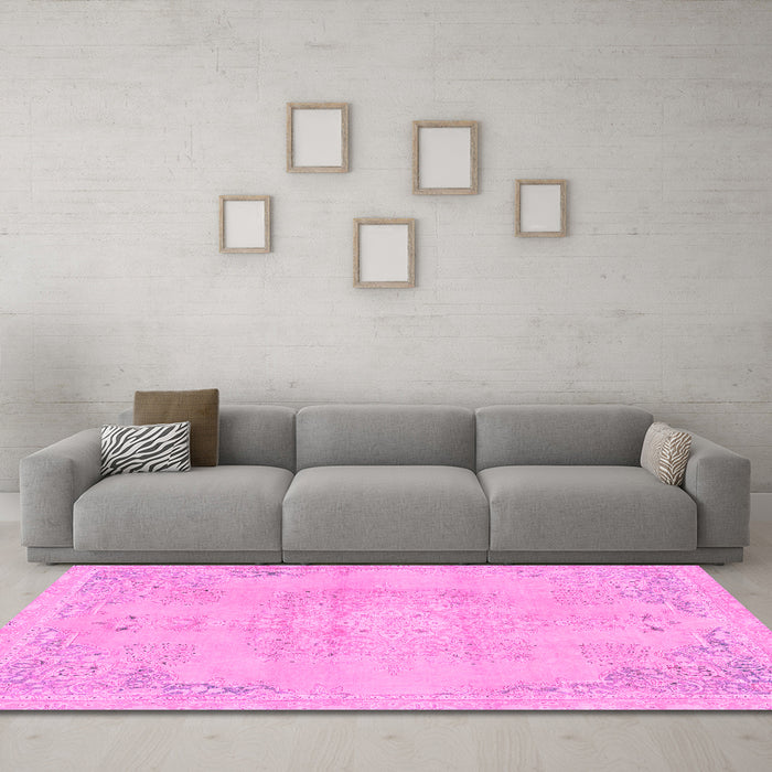 Machine Washable Abstract Pink Modern Rug in a Living Room, wshabs2106pnk