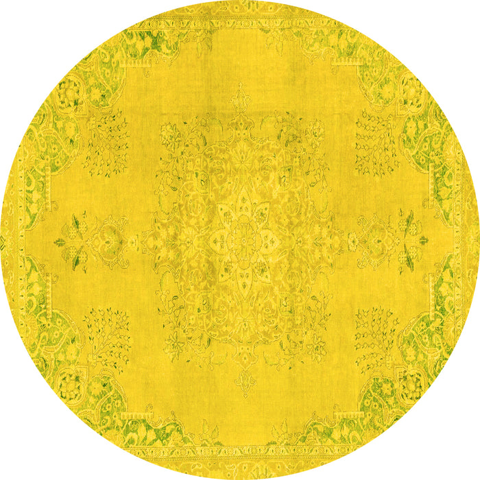 Round Machine Washable Abstract Yellow Modern Rug, wshabs2106yw