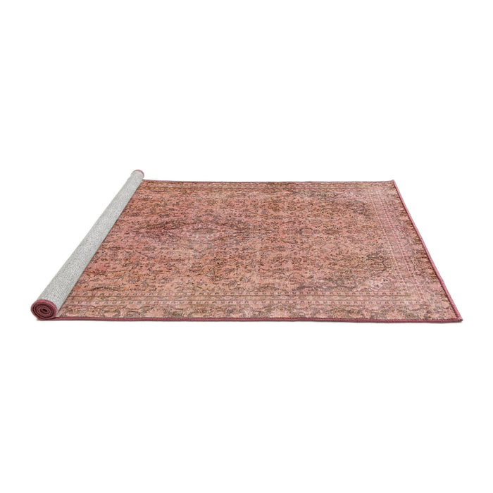 Sideview of Machine Washable Abstract Light Salmon Rose Pink Rug, wshabs2107