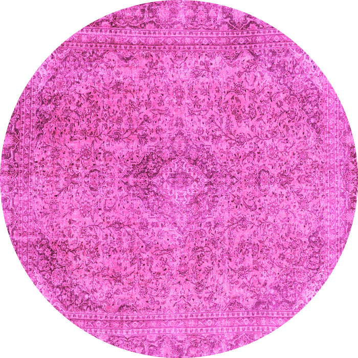 Round Machine Washable Abstract Pink Modern Rug, wshabs2107pnk