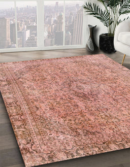 Abstract Light Salmon Rose Pink Modern Rug in Family Room, abs2107