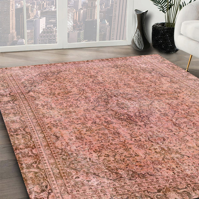 Machine Washable Abstract Light Salmon Rose Pink Rug in a Family Room, wshabs2107