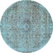 Round Machine Washable Abstract Light Blue Modern Rug, wshabs2107lblu