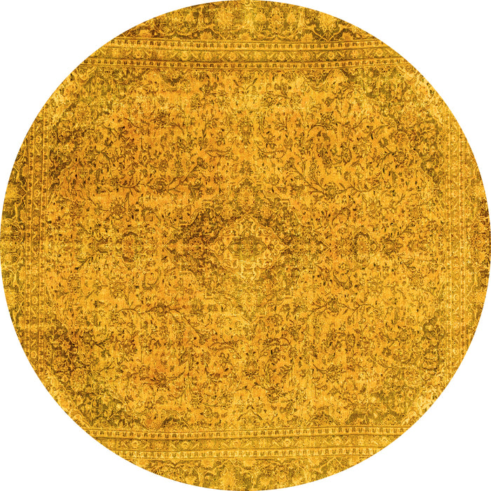 Round Machine Washable Abstract Yellow Modern Rug, wshabs2107yw