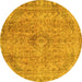 Round Abstract Yellow Modern Rug, abs2107yw