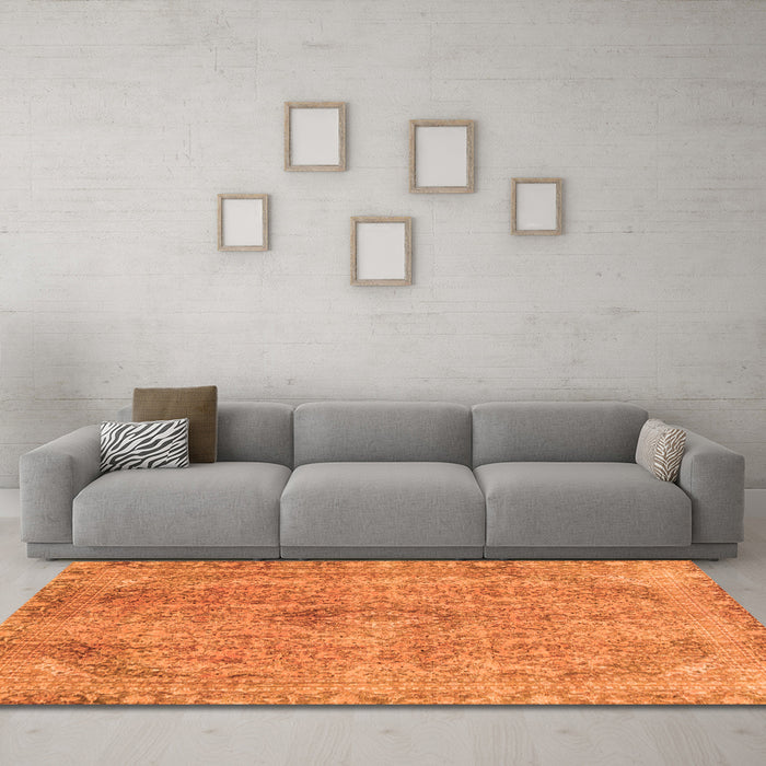 Machine Washable Abstract Orange Modern Area Rugs in a Living Room, wshabs2107org