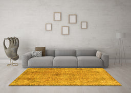 Machine Washable Abstract Yellow Modern Rug in a Living Room, wshabs2107yw
