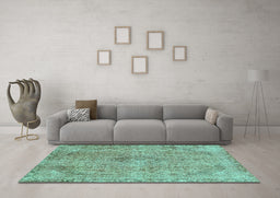Machine Washable Abstract Turquoise Modern Area Rugs in a Living Room,, wshabs2107turq