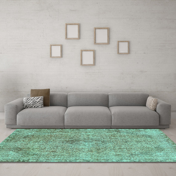 Machine Washable Abstract Turquoise Modern Area Rugs in a Living Room,, wshabs2107turq