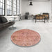 Round Machine Washable Abstract Light Salmon Rose Pink Rug in a Office, wshabs2107