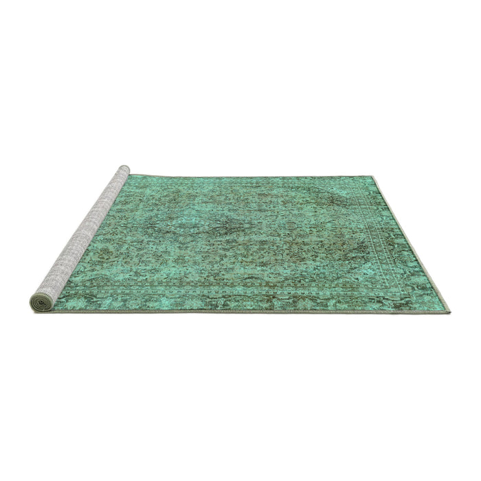 Sideview of Machine Washable Abstract Turquoise Modern Area Rugs, wshabs2107turq