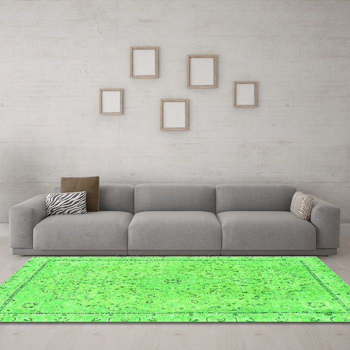 Machine Washable Abstract Green Modern Area Rugs in a Living Room,, wshabs2108grn