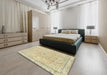 Abstract Brown Gold Modern Rug in a Bedroom, abs2108