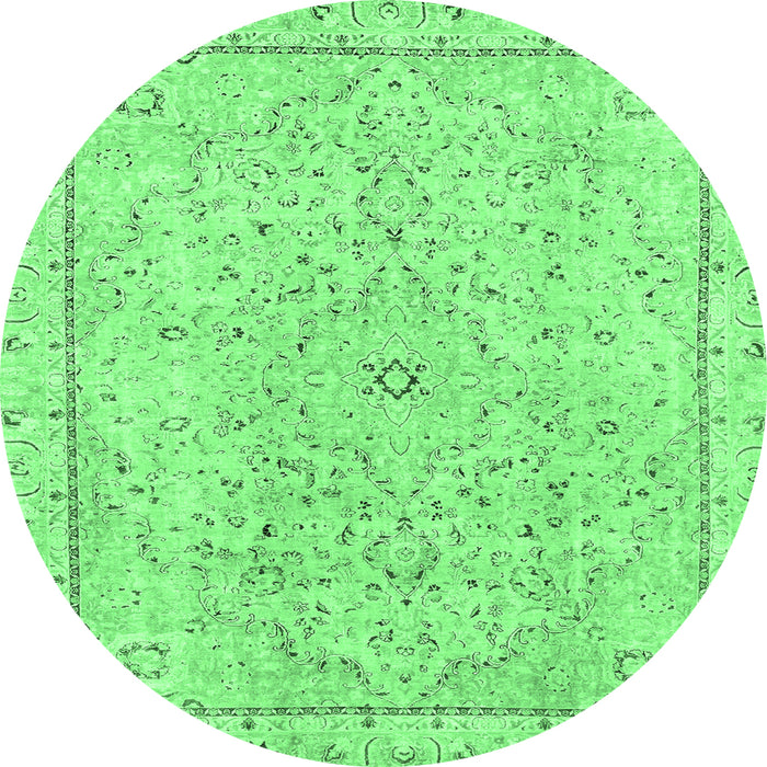 Round Machine Washable Abstract Emerald Green Modern Area Rugs, wshabs2108emgrn