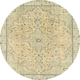 Round Machine Washable Abstract Brown Gold Rug, wshabs2108