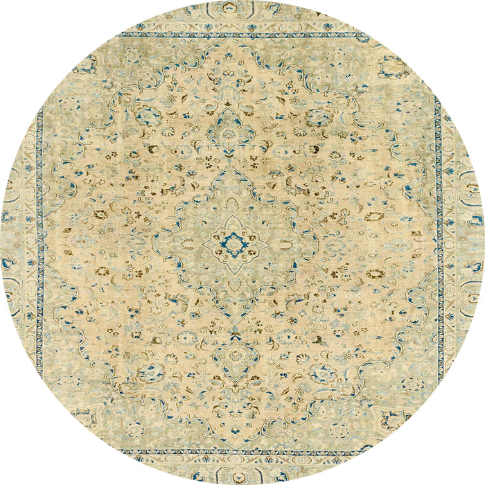 Round Machine Washable Abstract Brown Gold Rug, wshabs2108