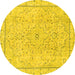 Round Abstract Yellow Modern Rug, abs2108yw