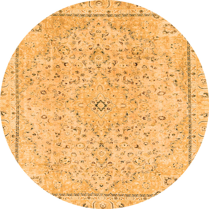 Round Machine Washable Abstract Orange Modern Area Rugs, wshabs2108org