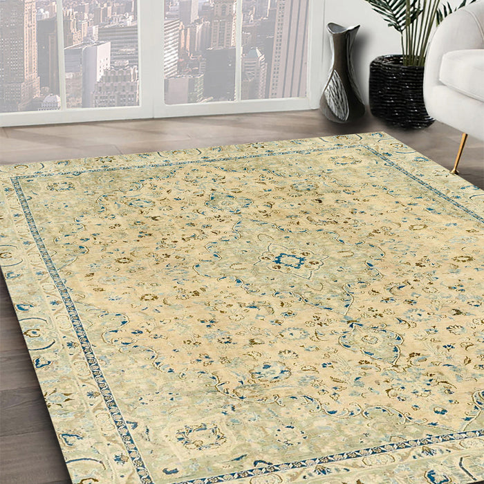 Abstract Brown Gold Modern Rug in Family Room, abs2108