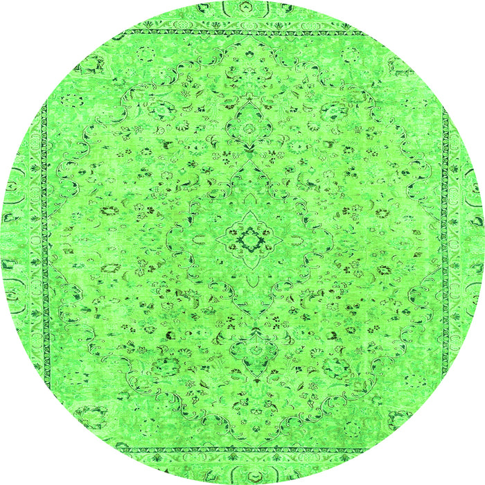 Round Machine Washable Abstract Green Modern Area Rugs, wshabs2108grn
